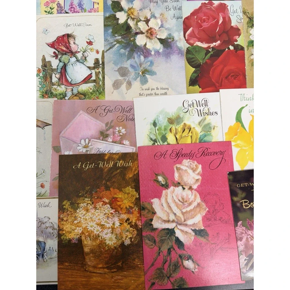 Vintage Get Well Cards Fronts ONLY Scrapbooking Crafts Decoupage Lot of 50+